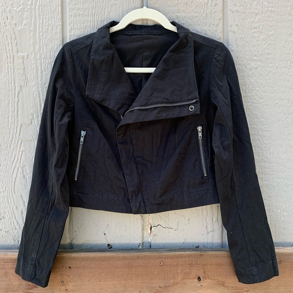 Vintage Jackets & Blazers - Black cropped zip up cotton blazer jacket